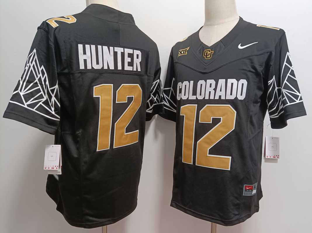 Men%27s Colorado Buffaloes #12 Travis Hunter Black Gold With XII Patch FUSE Vapor Stitched Jersey